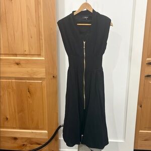 Aakaa Black “Tommie”Midi Dress with Gold Zipper and smocked waist